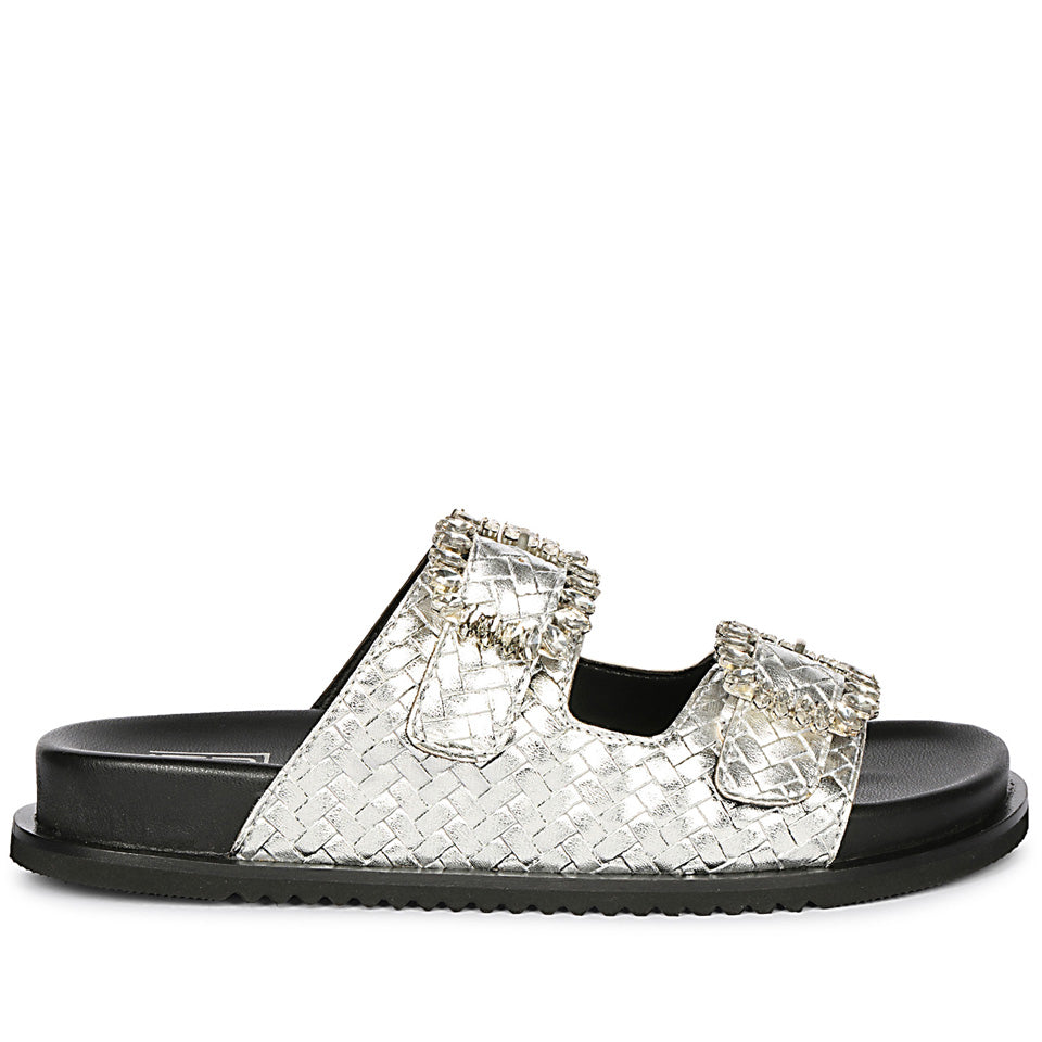 Avelyn Silver Flat Sandals