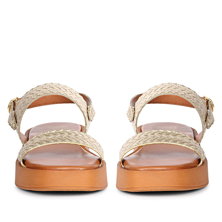 Genisa Gold Leather Flat Sandals