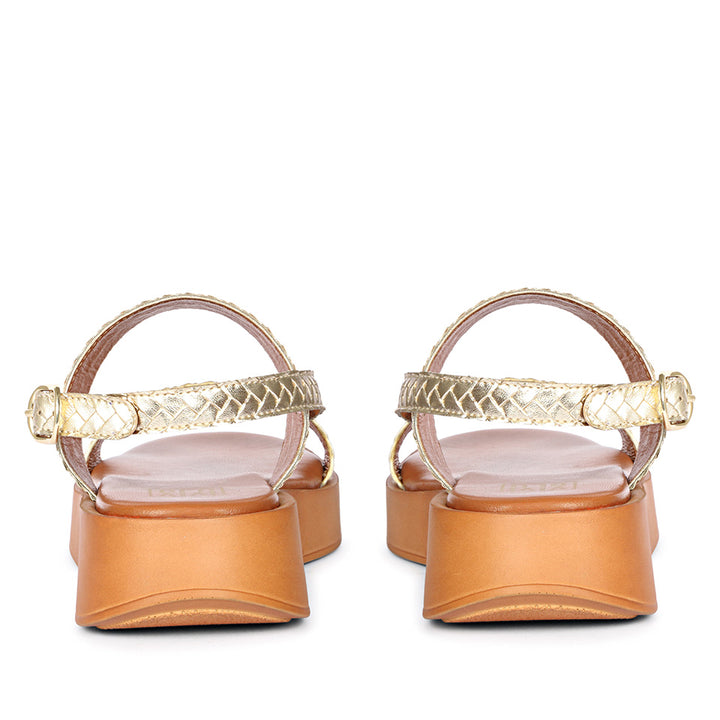 Genisa Gold Leather Flat Sandals