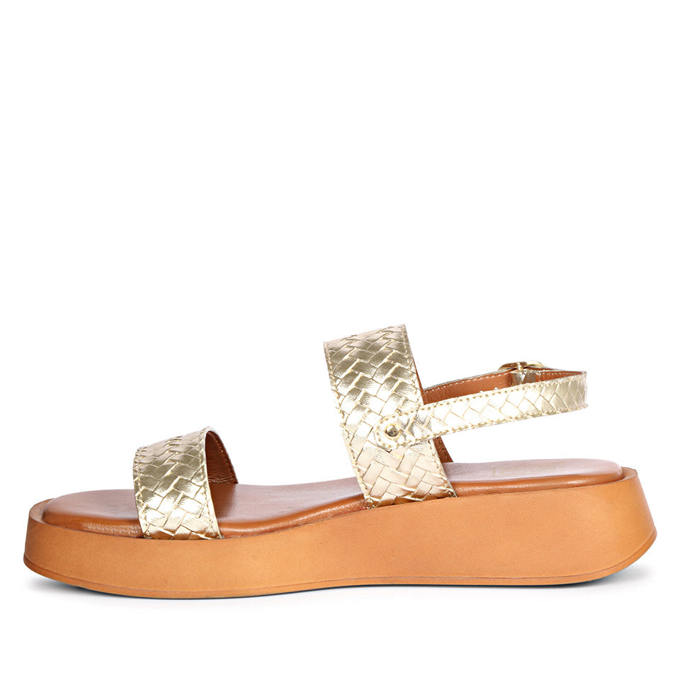 Genisa Gold Leather Flat Sandals