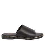 Sariel Black Leather Flat Sandals