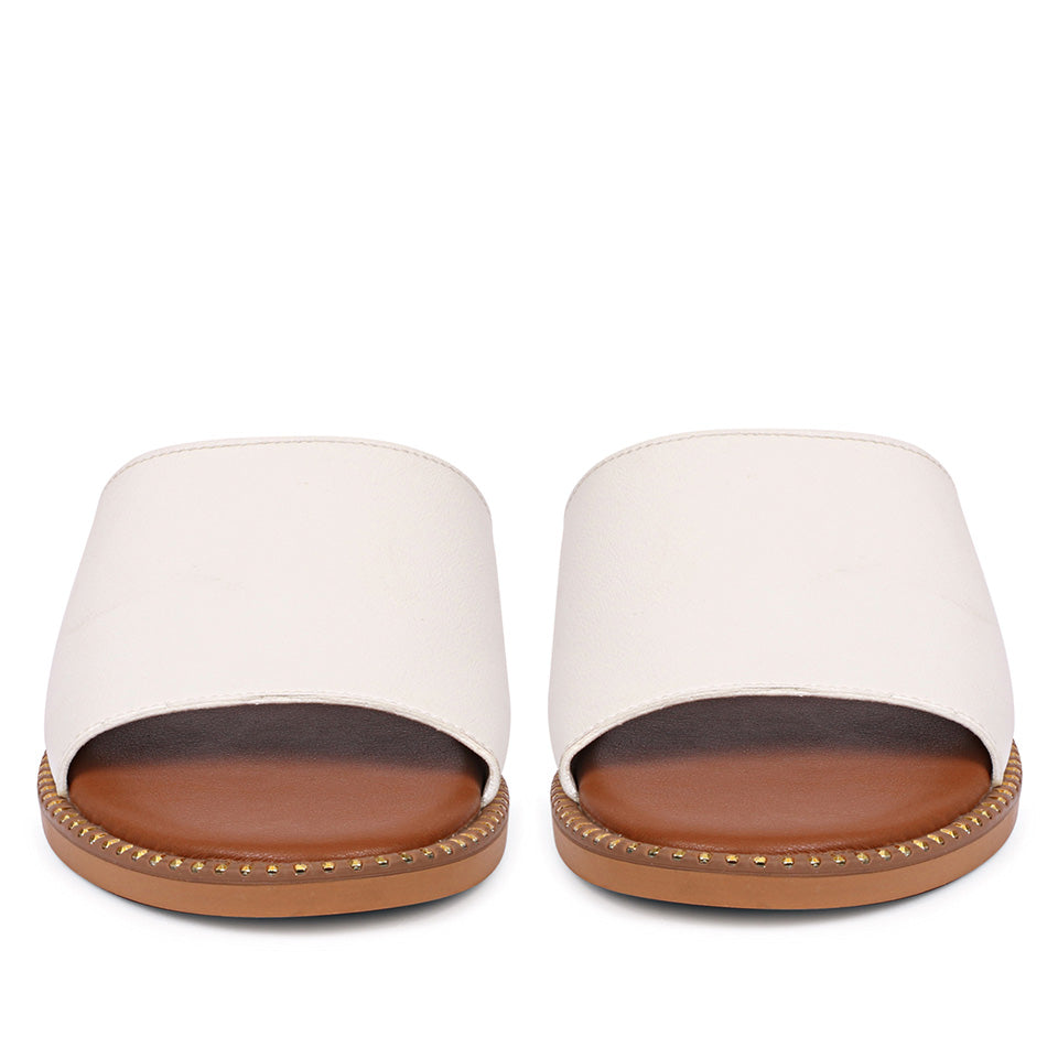 Sariel White Leather Flat Sandals