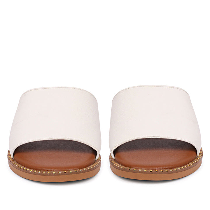 Sariel White Leather Flat Sandals