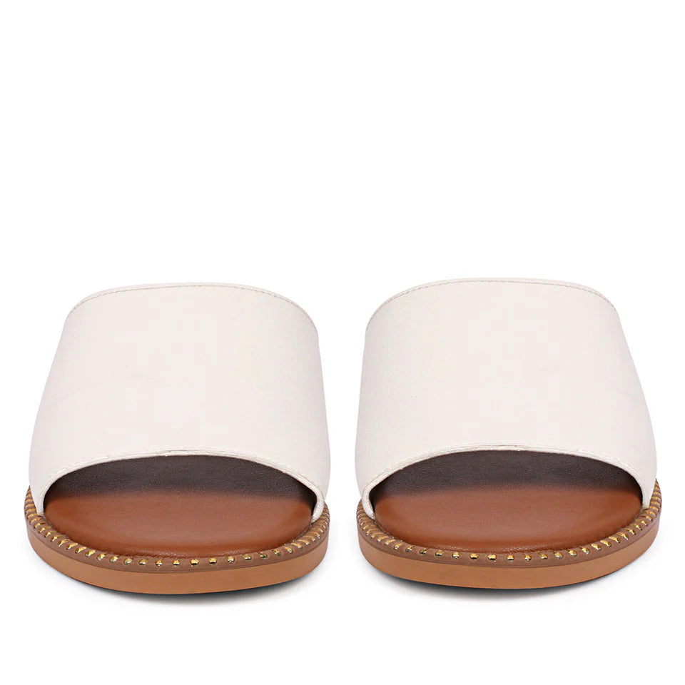 Aria White Leather Flat Sandals