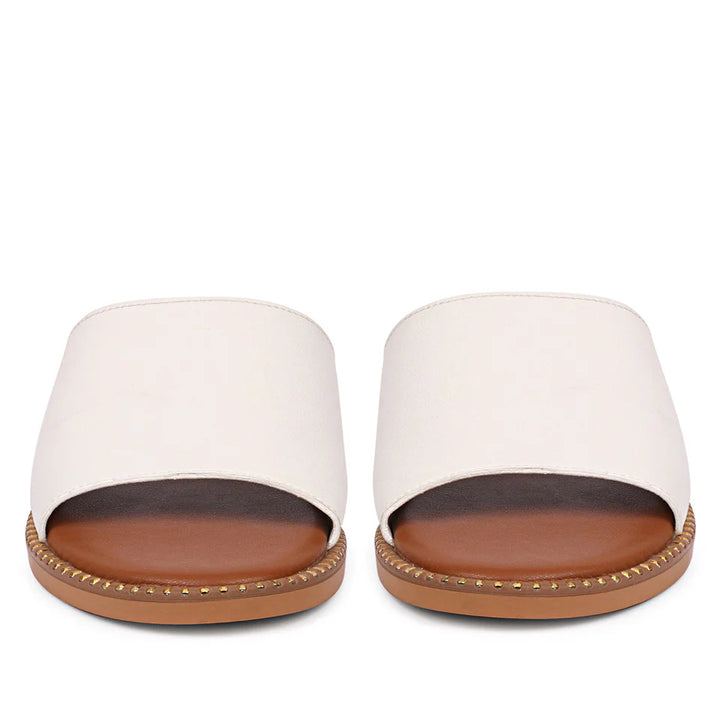 Aria White Leather Flat Sandals