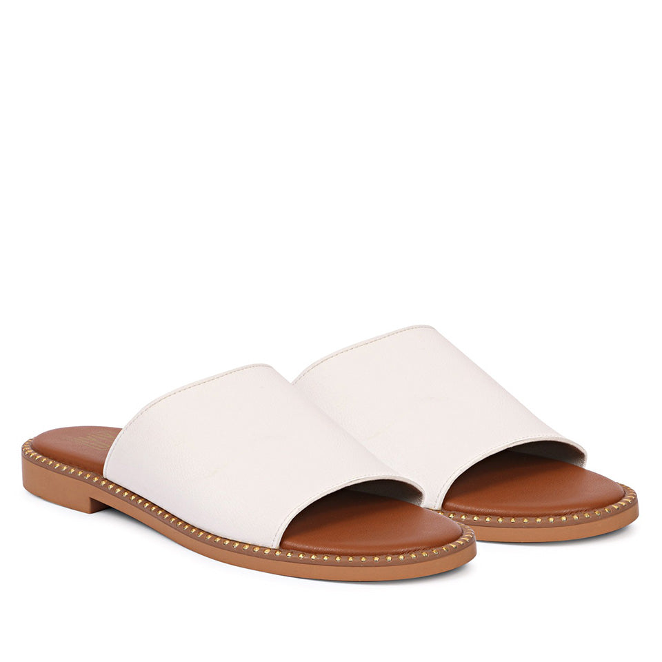 Sariel White Leather Flat Sandals