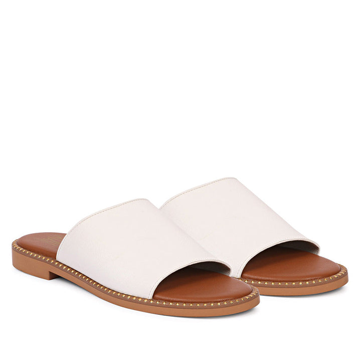 Sariel White Leather Flat Sandals