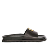 Lirica Black Leather Flat Sandals