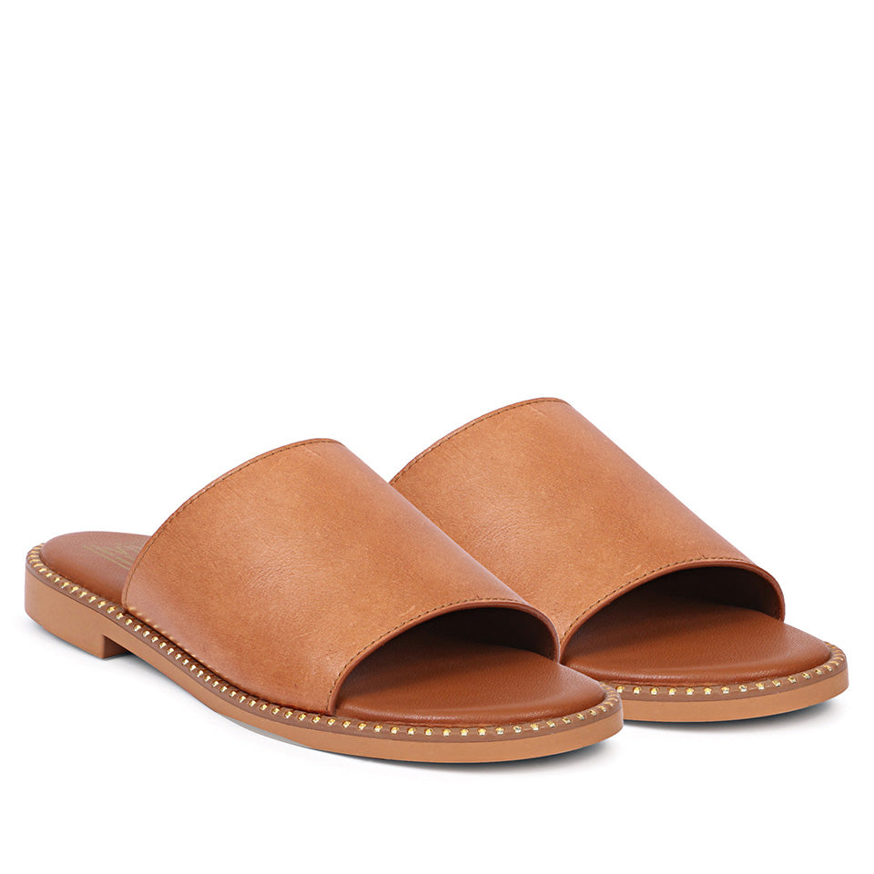 Sariel Tan Leather Flat Sandals