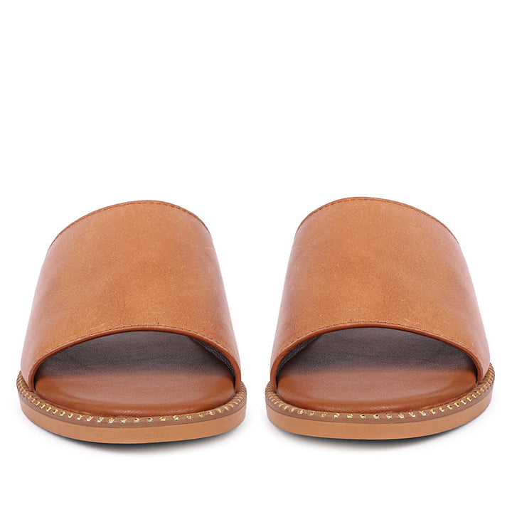 Sariel Tan Leather Flat Sandals