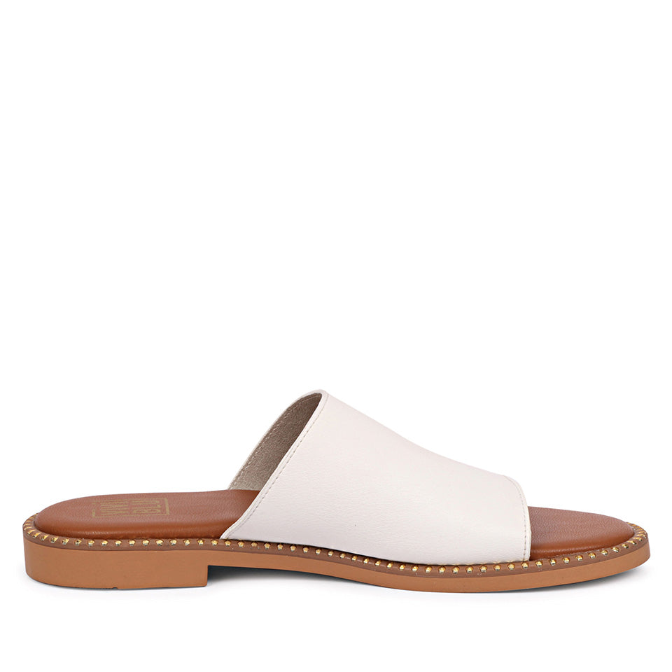 Sariel White Leather Flat Sandals