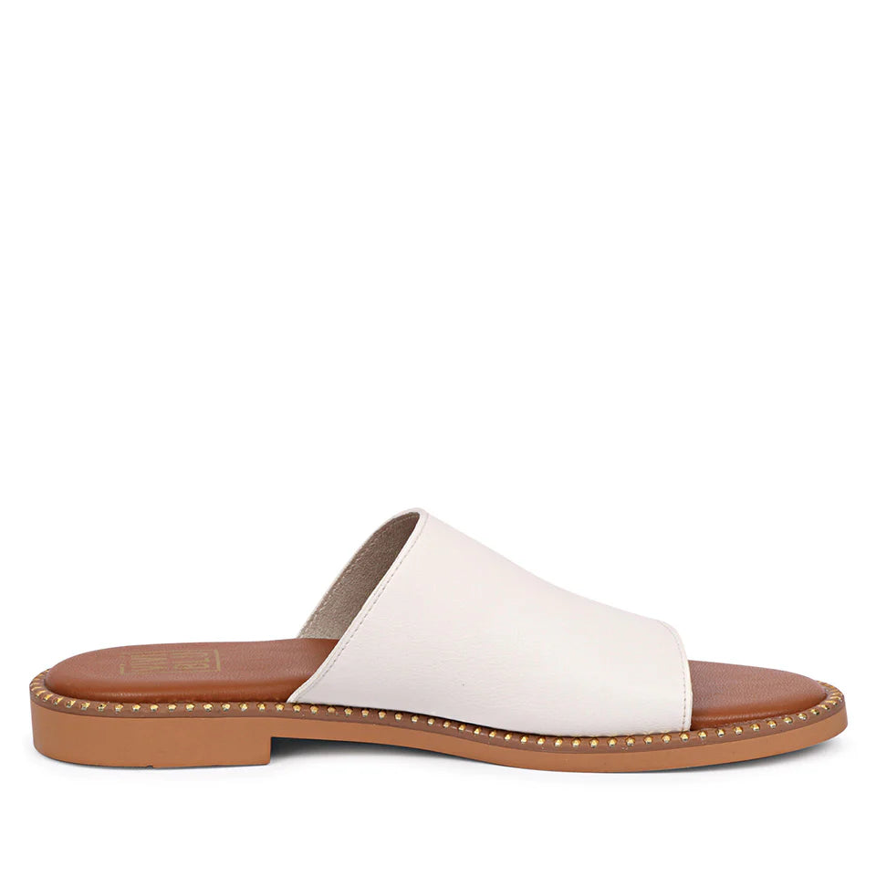 Aria White Leather Flat Sandals