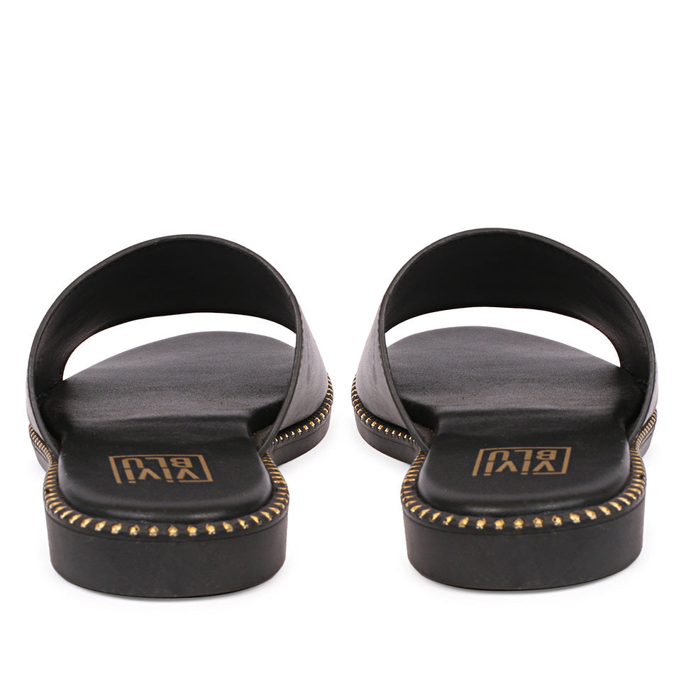 Sariel Black Leather Flat Sandals