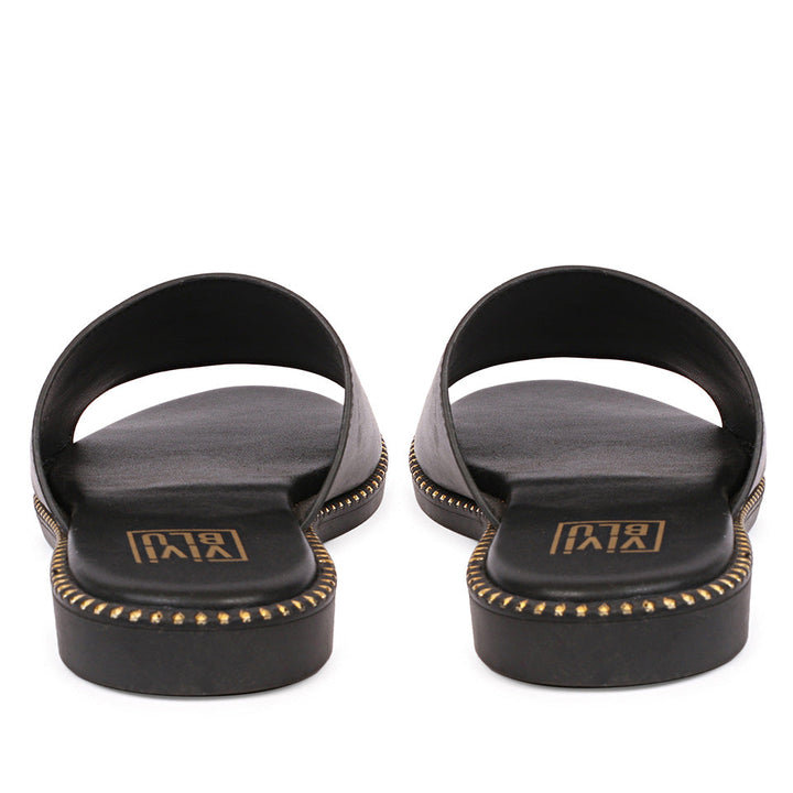 Sariel Black Leather Flat Sandals