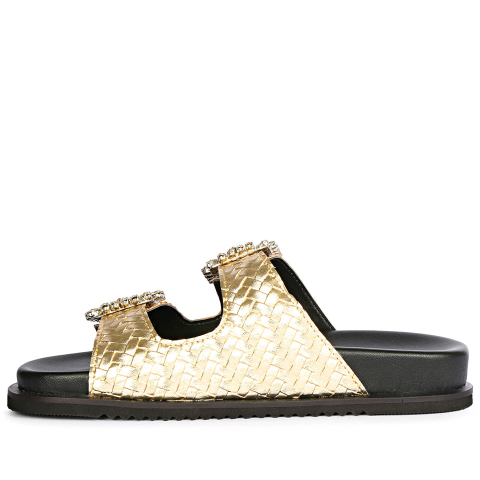 Avelyn Gold Flat Sandals