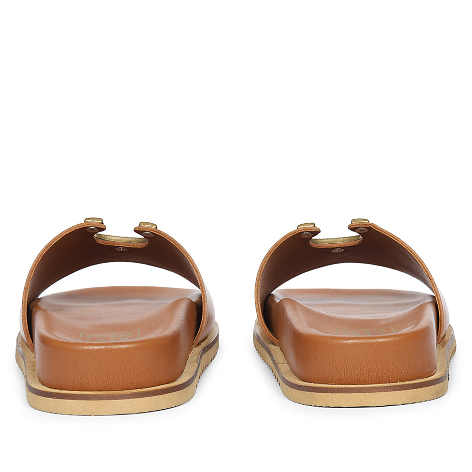 Lirica Tan Leather Flat Sandals