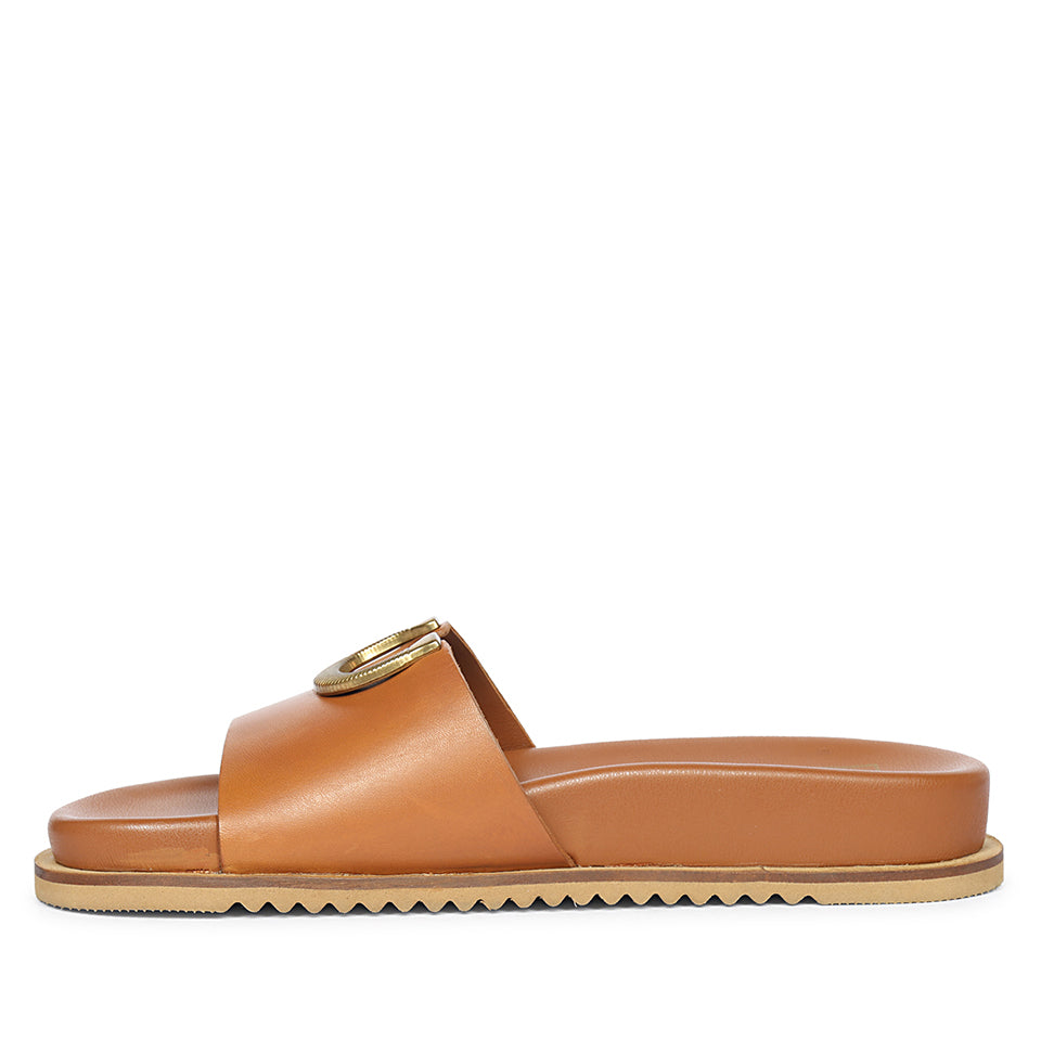 Lirica Tan Leather Flat Sandals