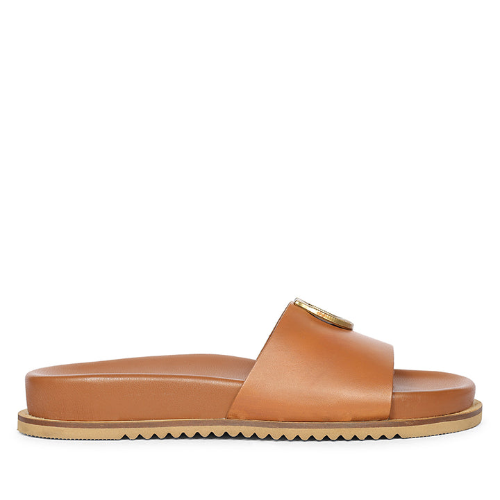 Lirica Tan Leather Flat Sandals