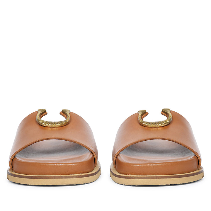 Lirica Tan Leather Flat Sandals