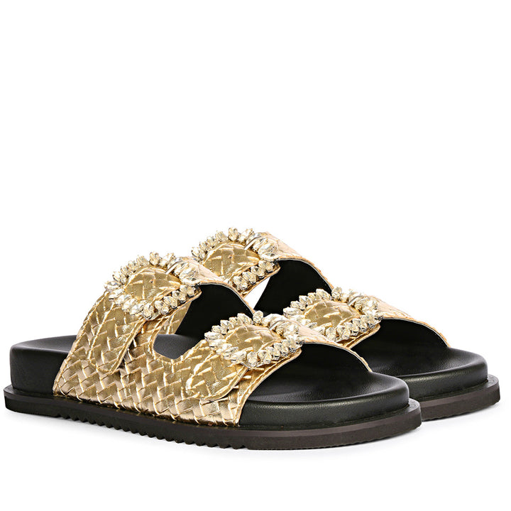 Avelyn Gold Flat Sandals