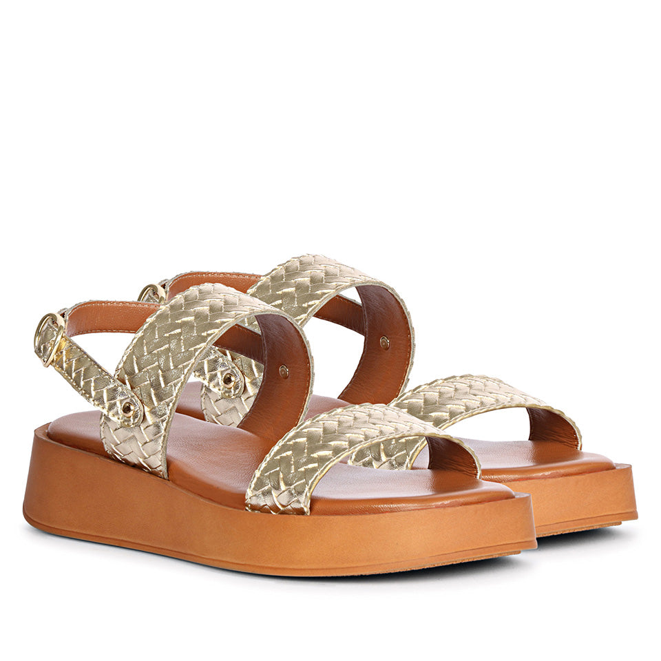 Genisa Gold Leather Flat Sandals