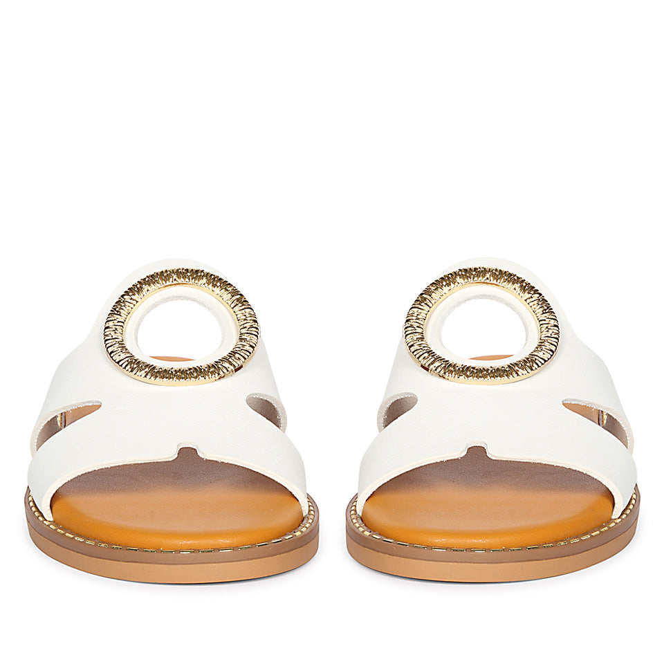 Enrisa White Leather Flat Sandals