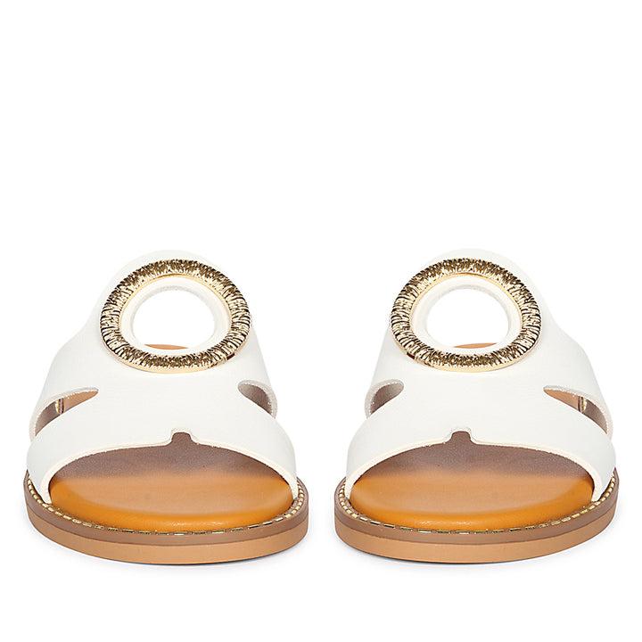 Enrisa White Leather Flat Sandals
