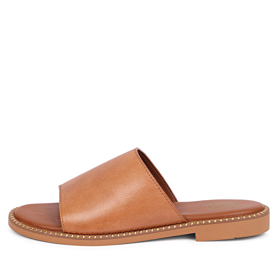 Sariel Tan Leather Flat Sandals