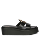 Raelle Black Leather Flat Platform