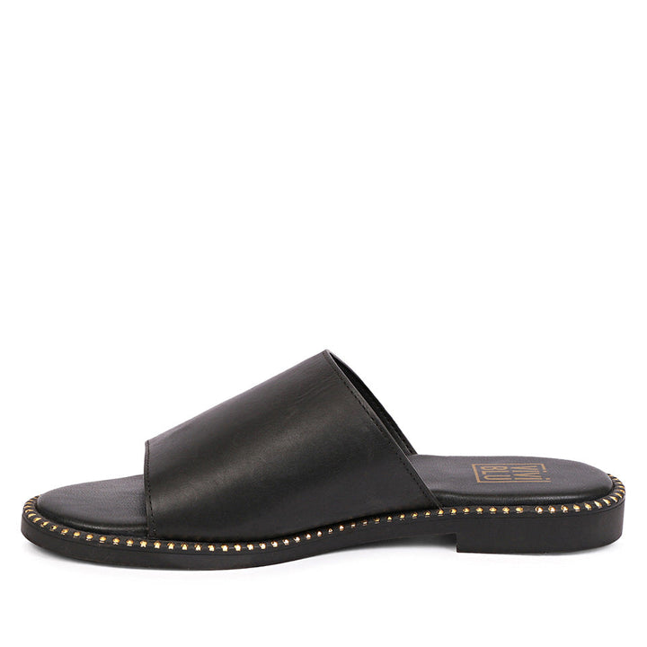 Sariel Black Leather Flat Sandals