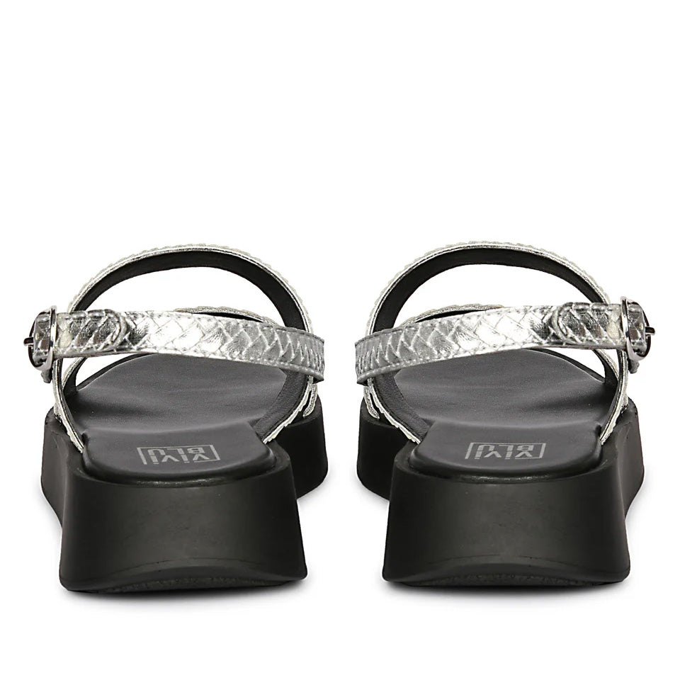 Genisa Silver Leather Flat Sandals
