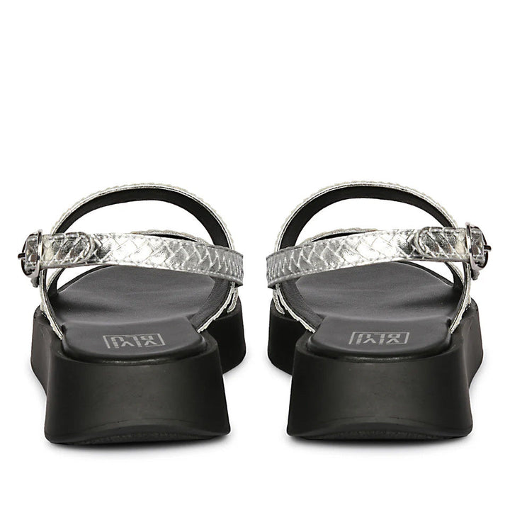 Genisa Silver Leather Flat Sandals