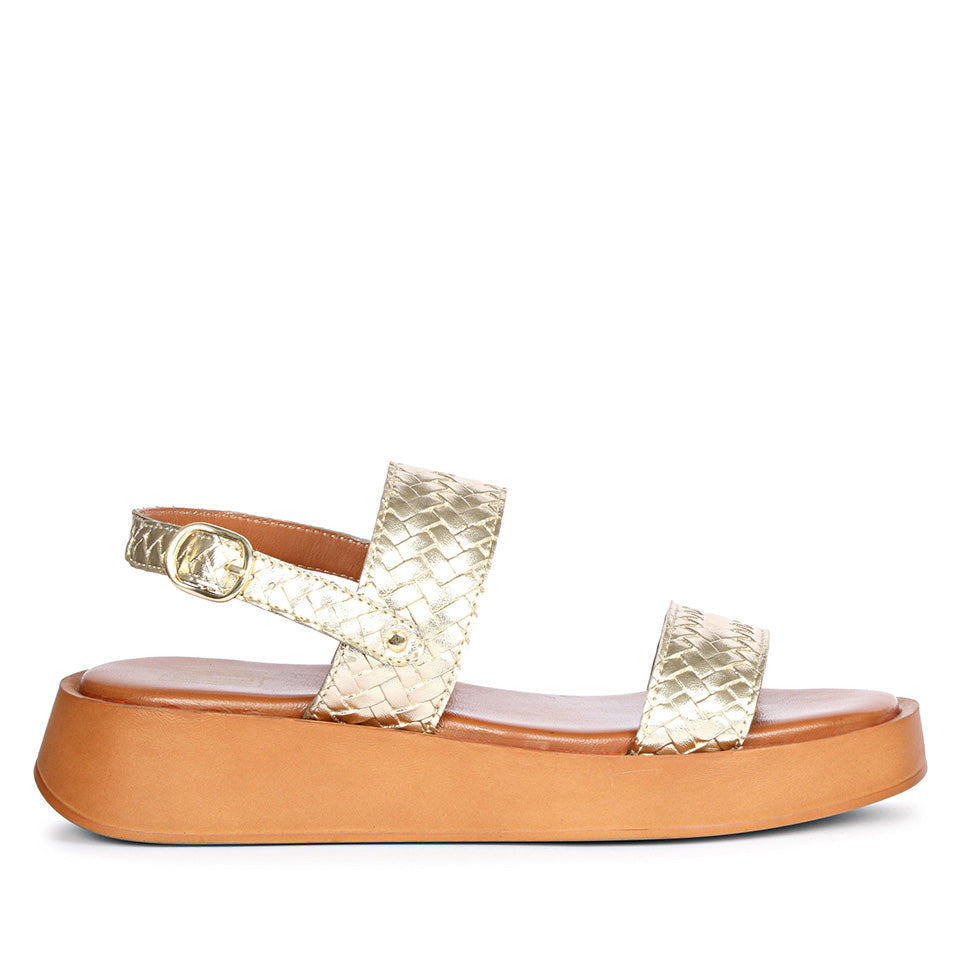 Genisa Gold Leather Flat Sandals