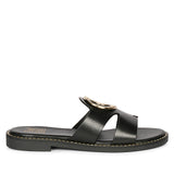 Enrisa Black Leather Flat Sandals