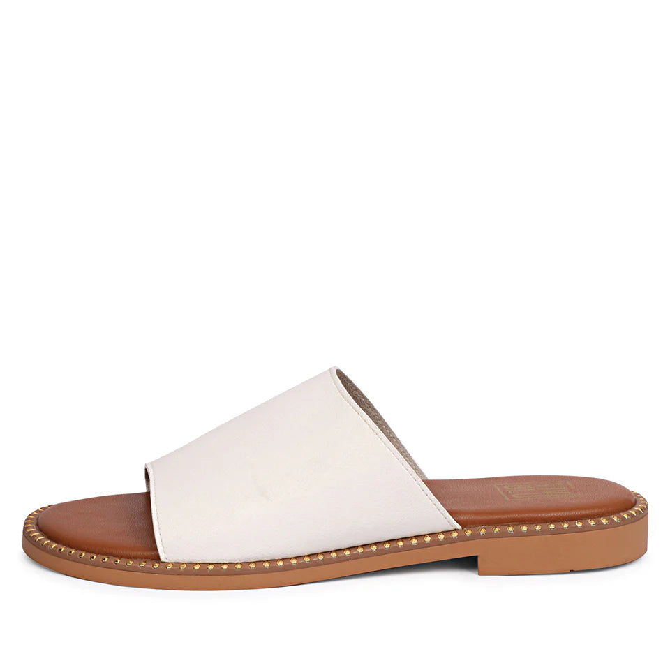Aria White Leather Flat Sandals