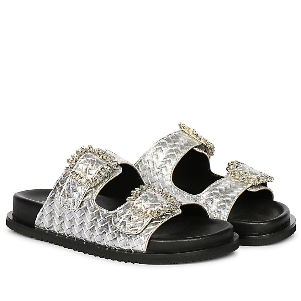 Avelyn Silver Flat Sandals