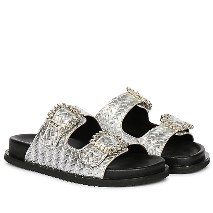Avelyn Silver Flat Sandals
