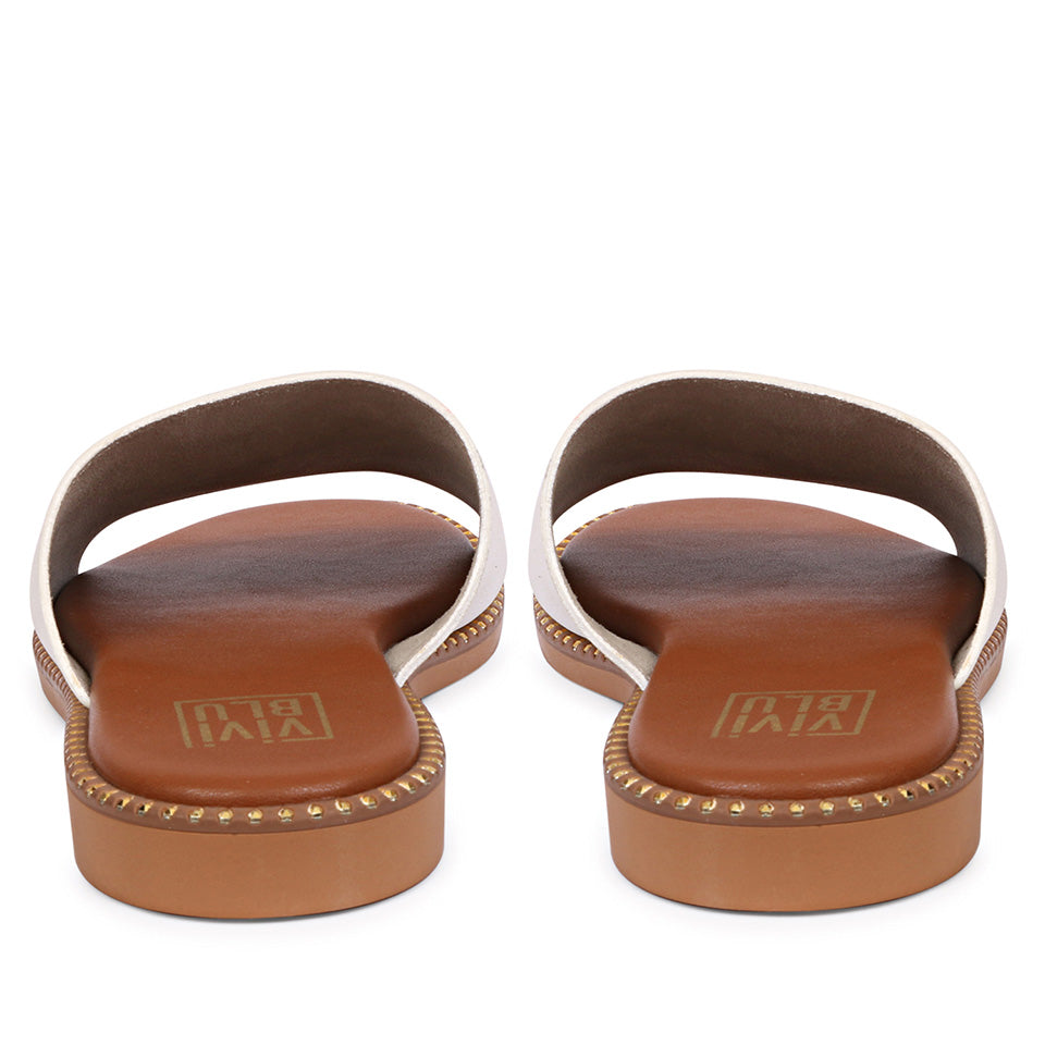 Sariel White Leather Flat Sandals
