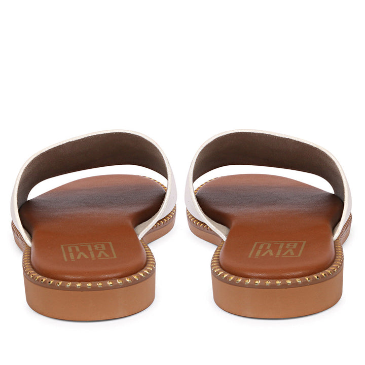 Sariel White Leather Flat Sandals