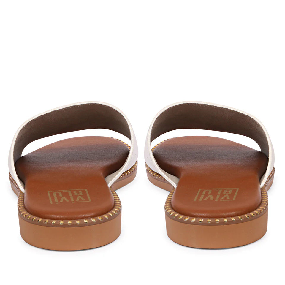 Aria White Leather Flat Sandals
