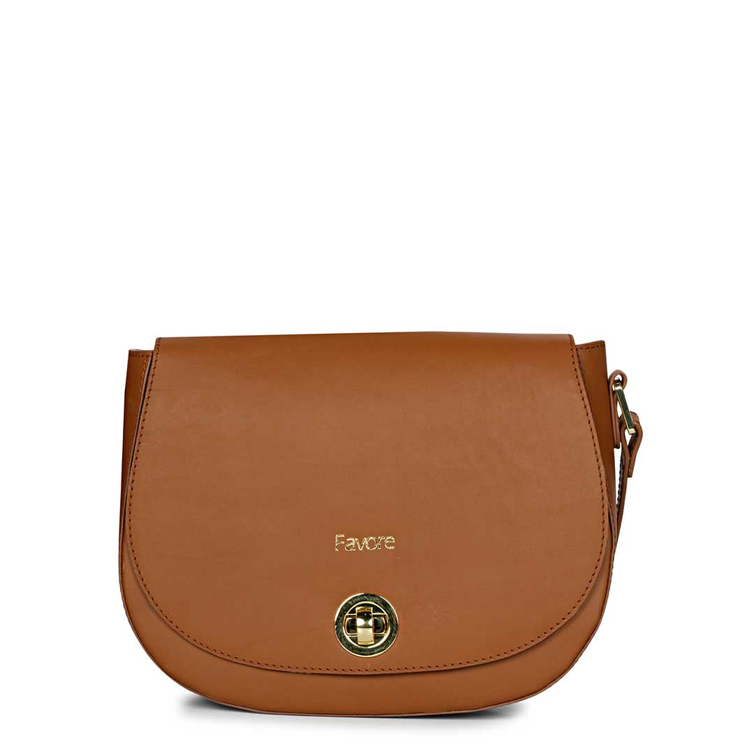 Favore Women Tan Leather Saddle Bags