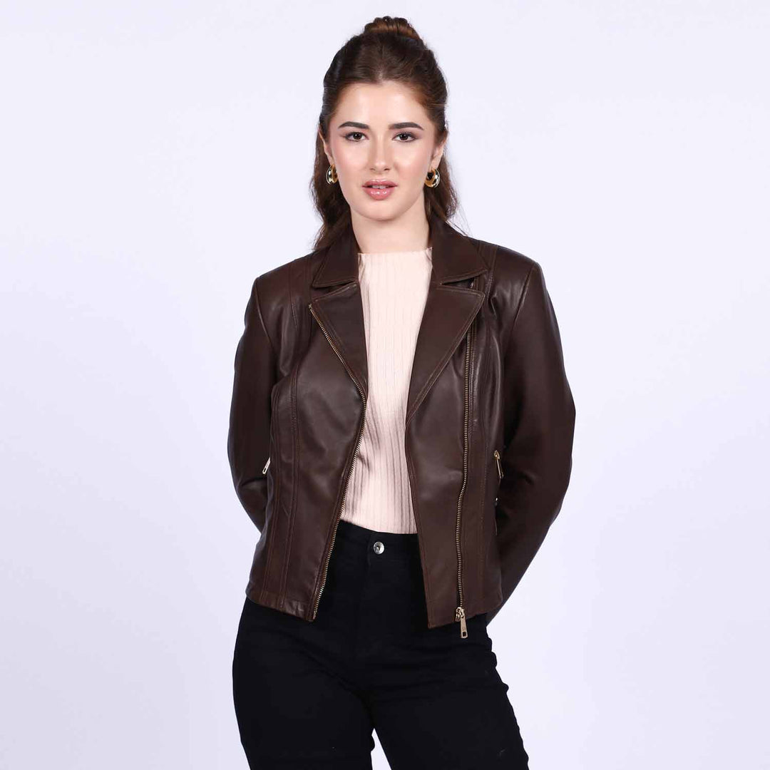 Saint Ginevra Brown Leather Women Biker Jackets