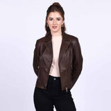 Saint Ginevra Brown Leather Women Biker Jackets