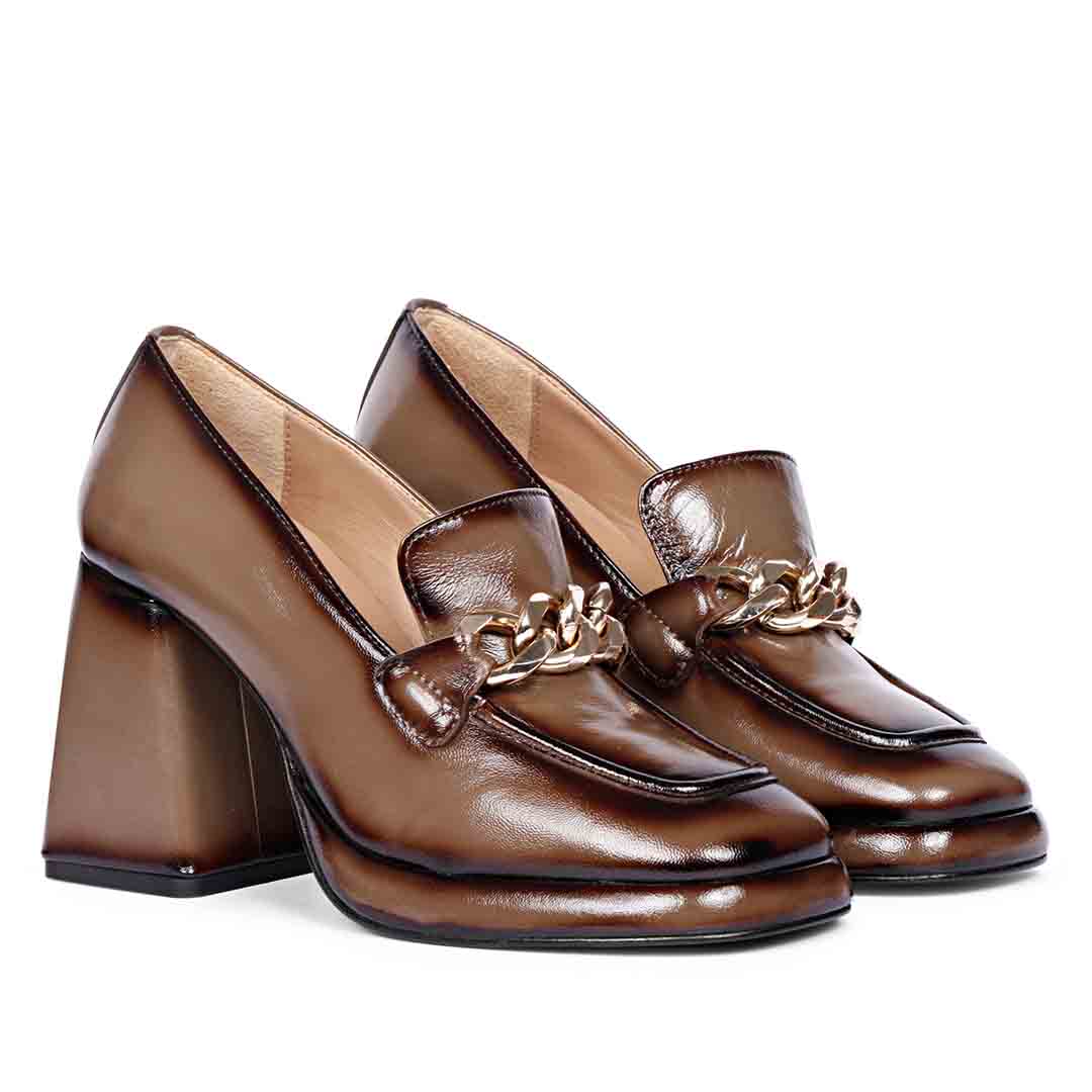 Saint Benoîte Taupe Patent Leather Handcrafted Moccasins