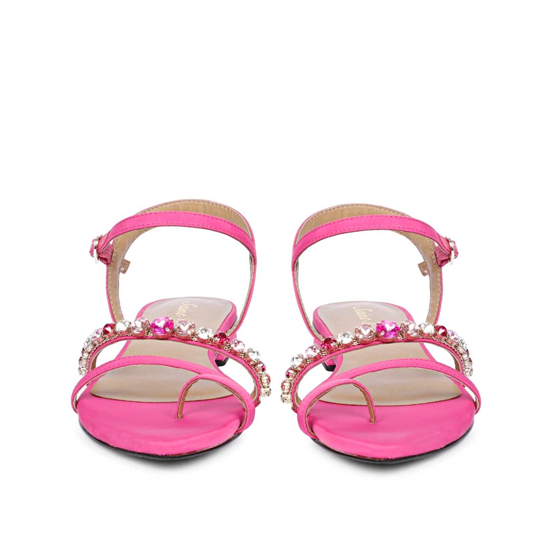 Saint Annie Stone Embellished Pink Nylon Fabric Sandals