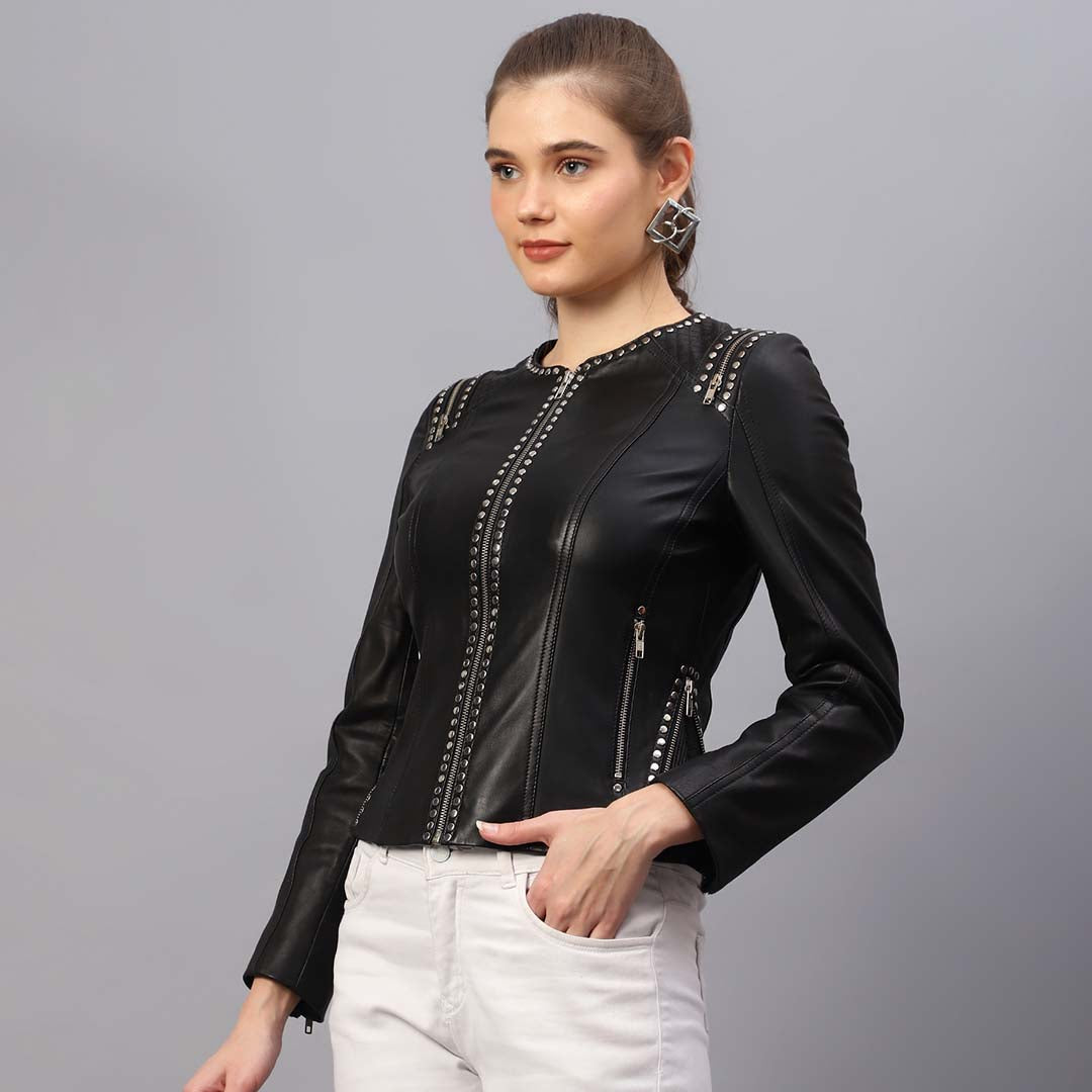 Saint Bethany Studded Black Leather Womens Jacket