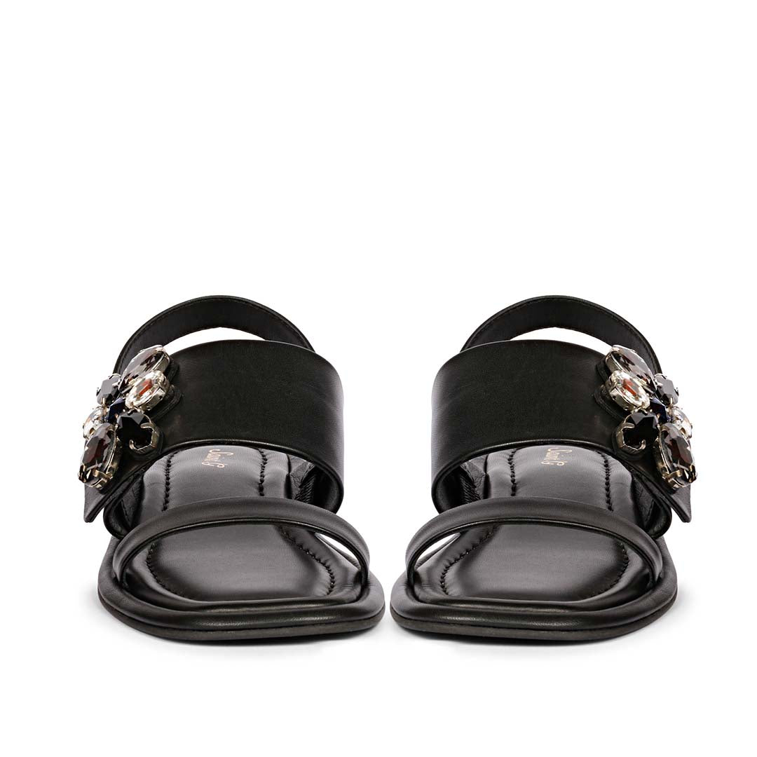 Saint Carona Multi Stone Butterfly Trim Black Leather Sandals