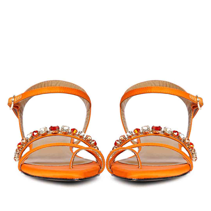 Saint Annie Stone Embellished Orange Nylon Fabric Sandals