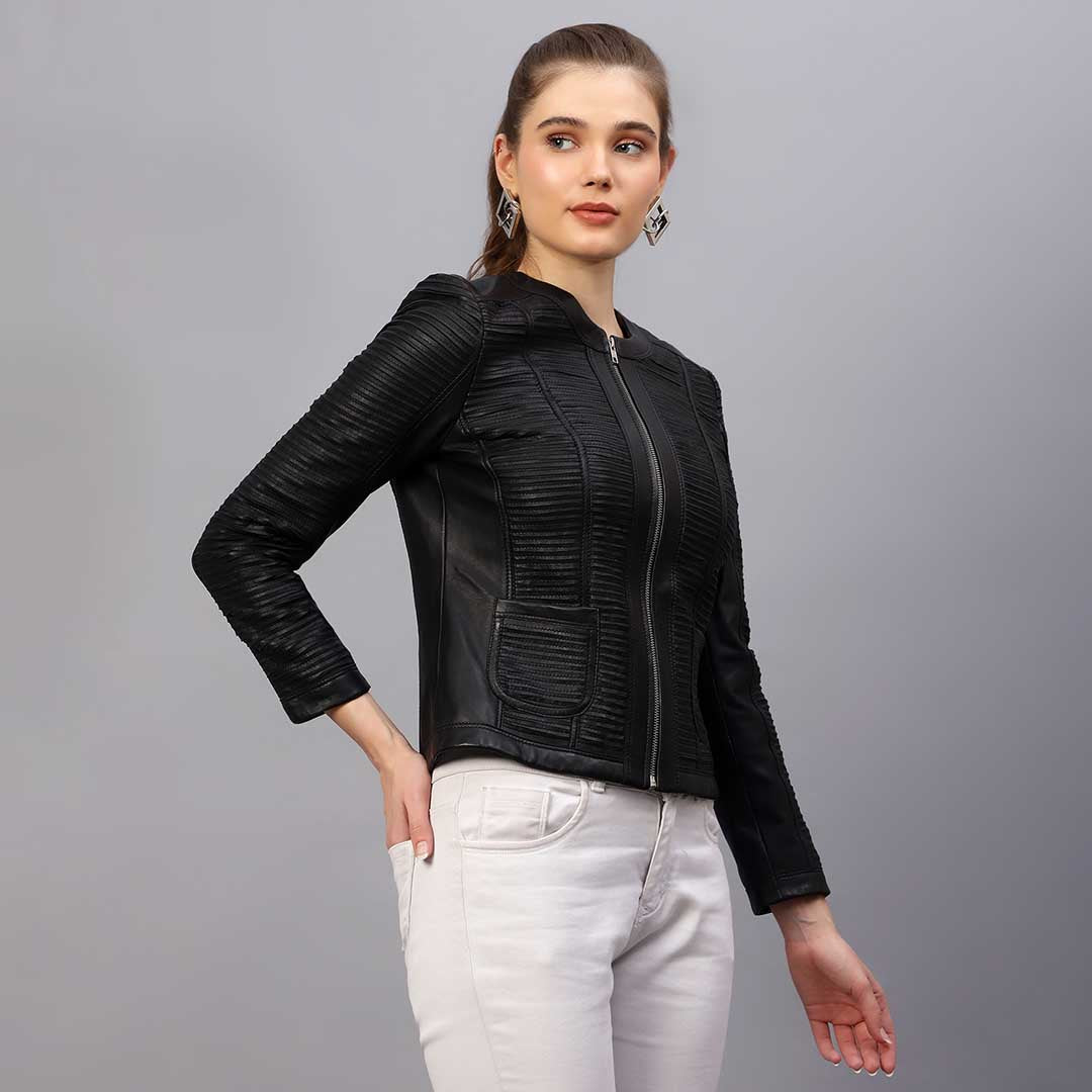 Saint Oaklynn Women Black Leather Quilted Jackets