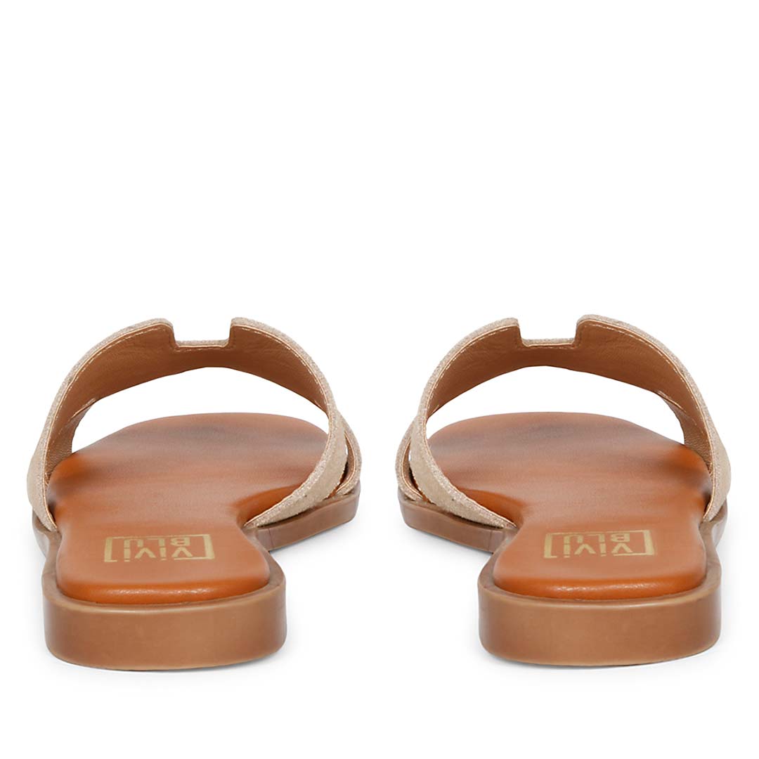 ViviBlu Beige Leather Flat Sandals - Main Image